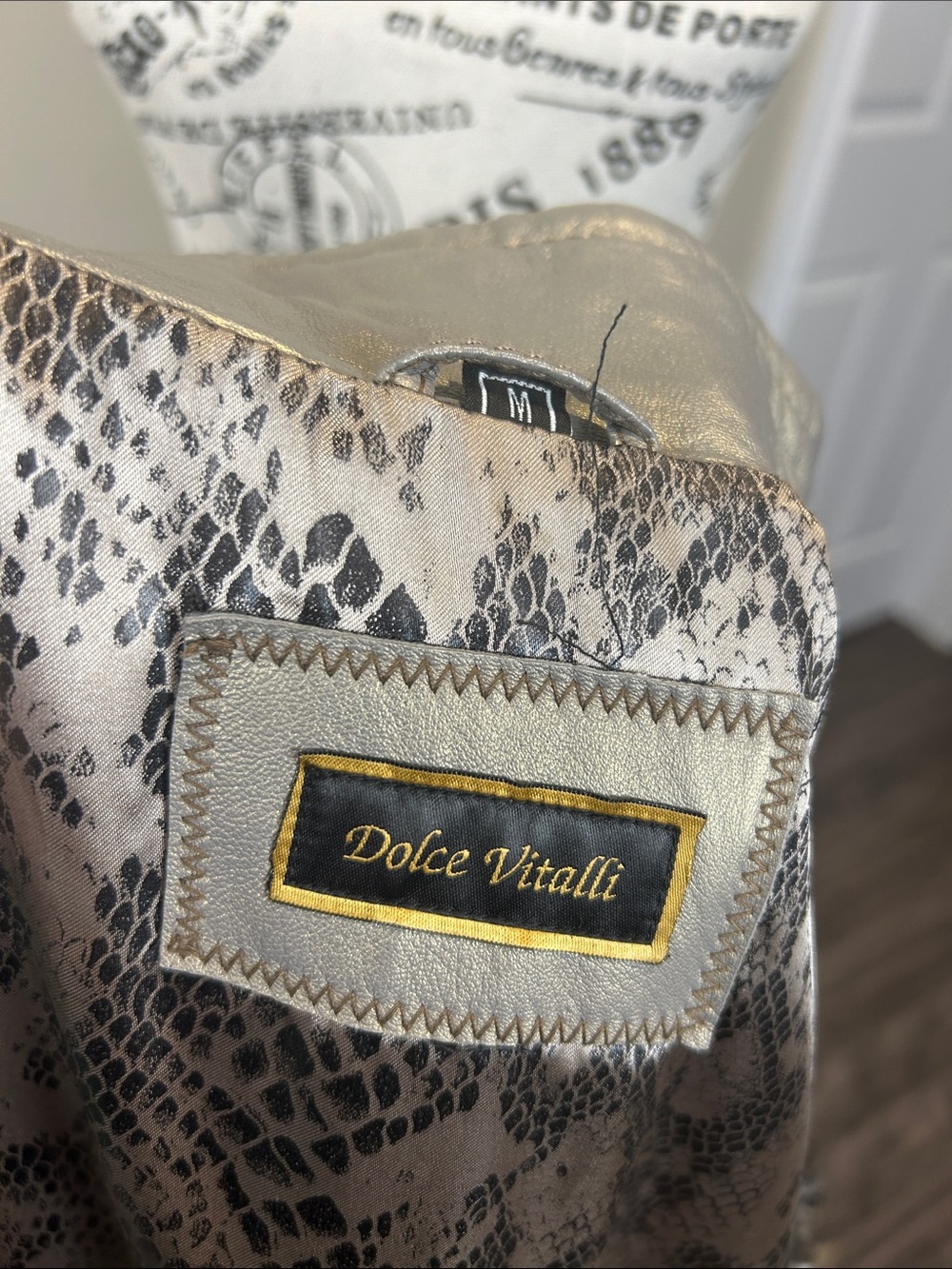Dolce Vitalli Metallic Taupe Snake Print Moto Car Coat Jacket Medium - Picture 8 of 11